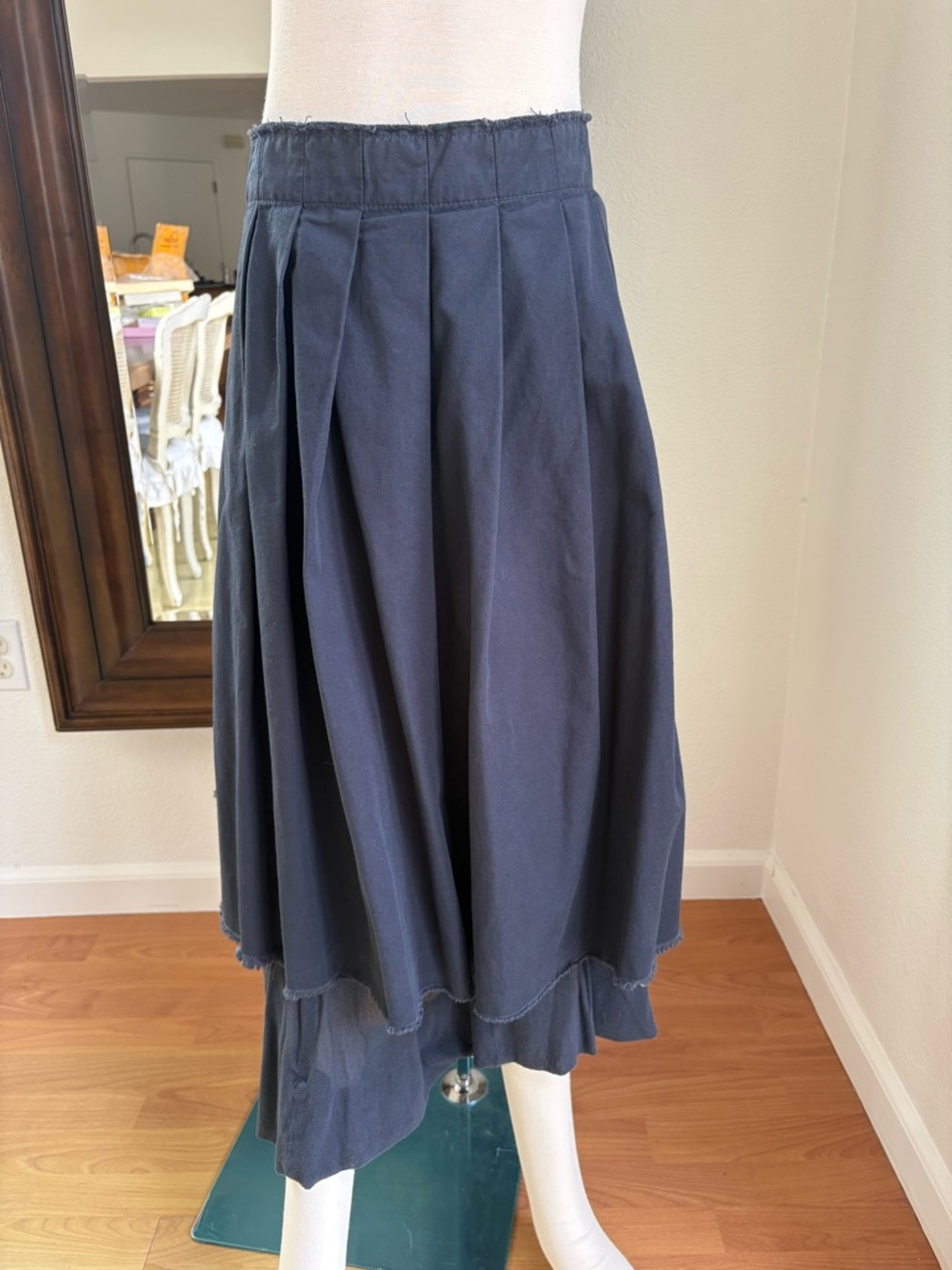 Kokomarina Navy High-Low Thick Cotton Pleated Skirt